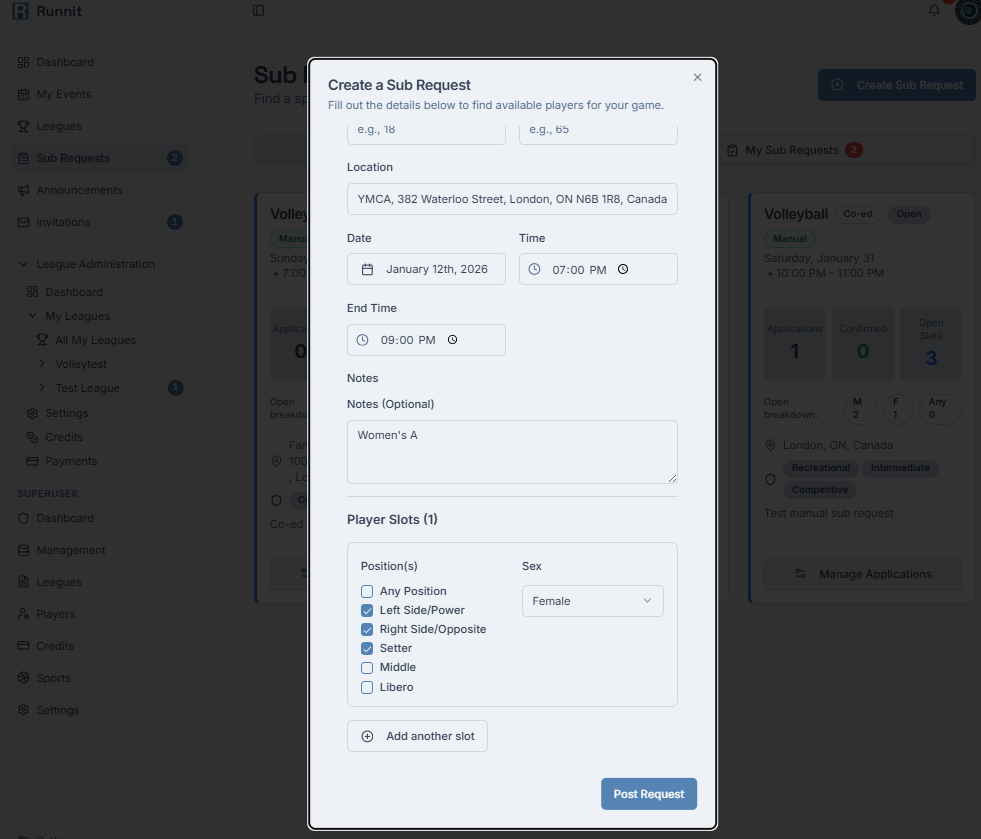 Create sub request form