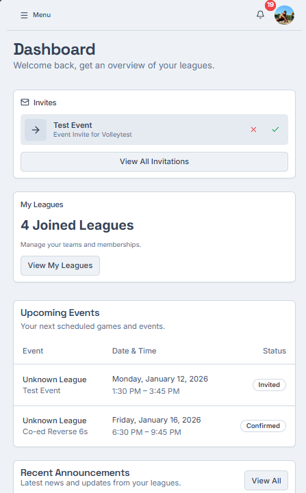 Dashboard on a mobile screen