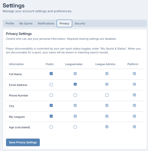 Privacy settings